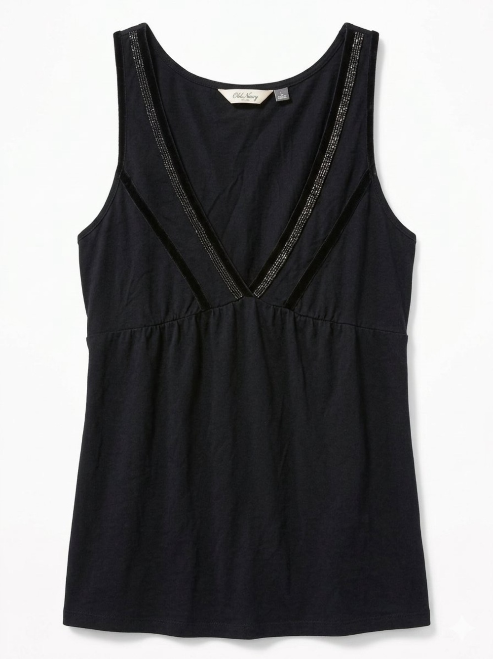 Old Navy Black V-Neck Beaded Trim Tank Top